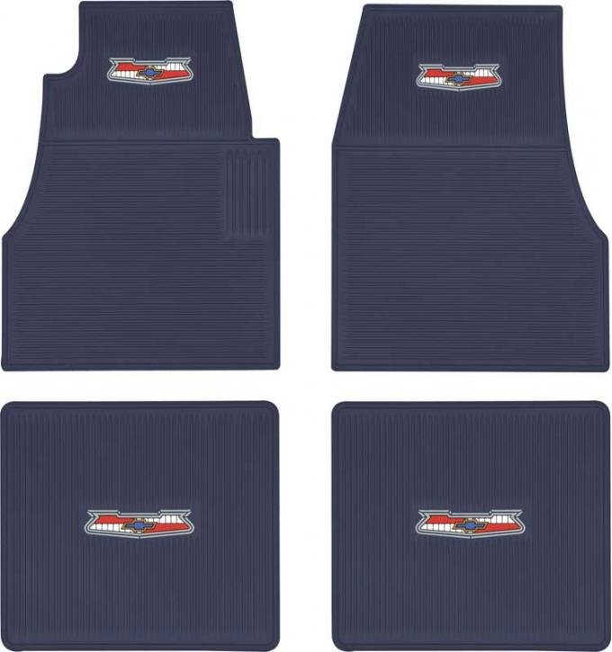 OER 1955-57 Bel Air Dark Blue 4 Piece Ribbed Rubber Floor Mat Set with Bel Air Crest Logo M55205