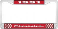 OER 1991 Chevrolet Style # 5 Red and Chrome License Plate Frame with White Lettering LF2239105C