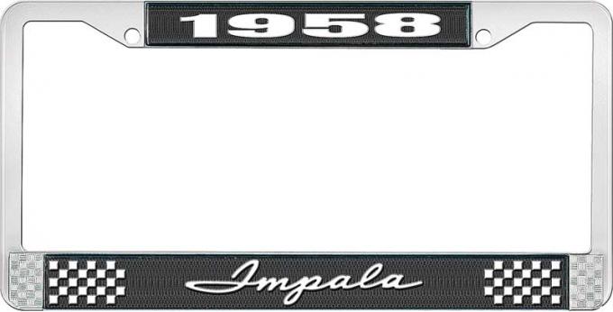 OER 1958 Impala Style #1 Black and Chrome License Plate Frame with White Lettering LF2245801A