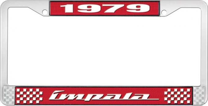OER 1979 Impala Style #4 Red and Chrome License Plate Frame with White Lettering LF2247904C