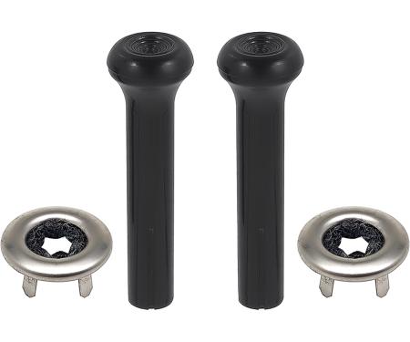 1970-72 GM, Door Lock Knob Kit, Plastic, Black Knobs, With Narrow Ferrules