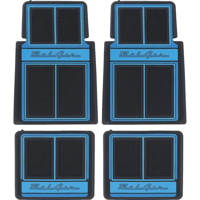 OER 1955-57 Chevrolet Bel Air, Floor Mat Set, Front & Rear, Dark Bue / Blue / Light Blue, 4 Piece Set M55103