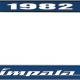 OER 1982 Impala Style #4 Blue and Chrome License Plate Frame with White Lettering LF2248204B