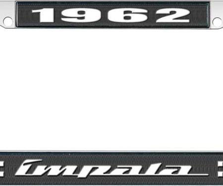 OER 1962 Impala Style #4 Black and Chrome License Plate Frame with White Lettering LF2246204A