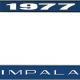 OER 1977 Impala Style #2 Blue and Chrome License Plate Frame with White Lettering *LF2247702B