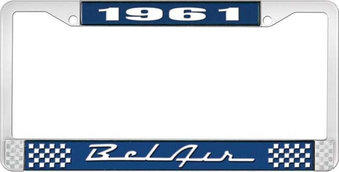 OER 1961 Bel Air Blue and Chrome License Plate Frame with White Lettering LF2256101B