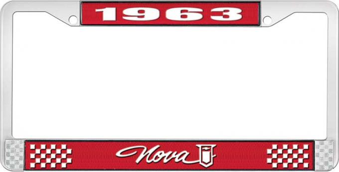 OER 1963 Nova Red and Chrome License Plate Frame with White Lettering LF3566301C