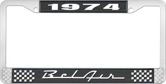 OER 1974 Bel Air Black and Chrome License Plate Frame with White Lettering LF2257401A