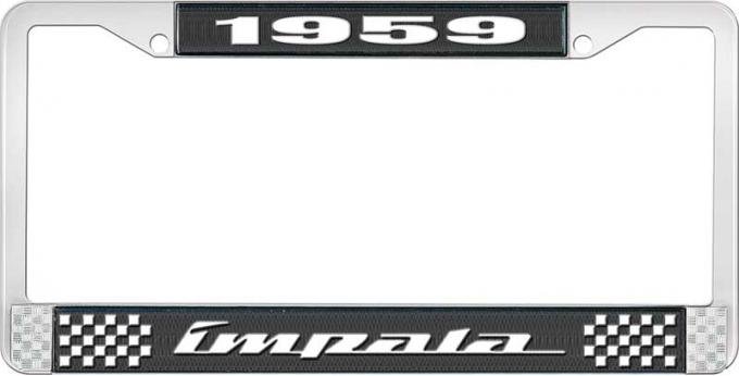 OER 1959 Impala Style #4 Black and Chrome License Plate Frame with White Lettering LF2245904A