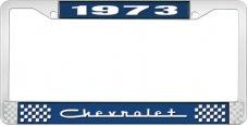 OER 1973 Chevrolet Style # 5 Blue and Chrome License Plate Frame with White Lettering LF2237305B