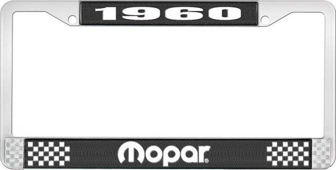 OER 1960 Mopar License Plate Frame - Black and Chrome with White Lettering LF121060A