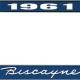 OER 1961 Biscayne Style #1 Blue and Chrome License Plate Frame with White Lettering LF2266101B
