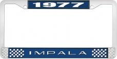 OER 1977 Impala Style #2 Blue and Chrome License Plate Frame with White Lettering LF2247702B