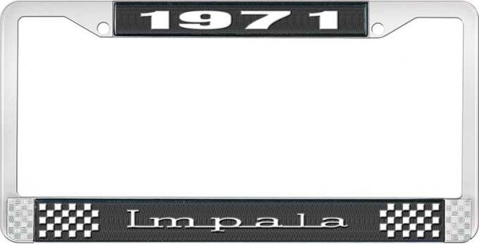 OER 1971 Impala Style #3 Black and Chrome License Plate Frame with White Lettering LF2247103A