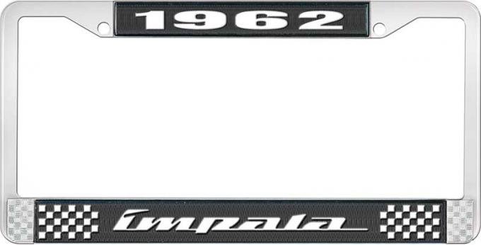 OER 1962 Impala Style #4 Black and Chrome License Plate Frame with White Lettering LF2246204A