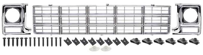 OER 1979-80 Chevrolet Pickup, Grill and Round Headlamp Bezel Basic Facelift Set, Emblem Delete, Argent Silver *881321