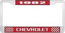 OER 1982 Chevrolet Style # 3 Red and Chrome License Plate Frame with White Lettering LF2238203C