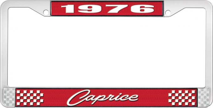 OER 1976 Caprice Style #1 Red and Chrome License Plate Frame with White Lettering LF2277601C