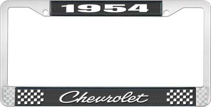 OER 1954 Chevrolet Style #4 Black and Chrome License Plate Frame with White Lettering LF2235404A