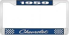 OER 1959 Chevrolet Style #4 Blue and Chrome License Plate Frame with White Lettering LF2235904B