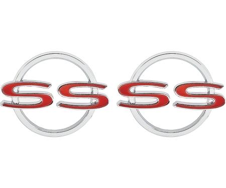 1964 Chevrolet Impala, "SS" Quarter Panel Emblems, with Hardware, Pair, GM Licensed