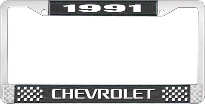 OER 1991 Chevrolet Style # 3 Black and Chrome License Plate Frame With White Lettering LF2239103A