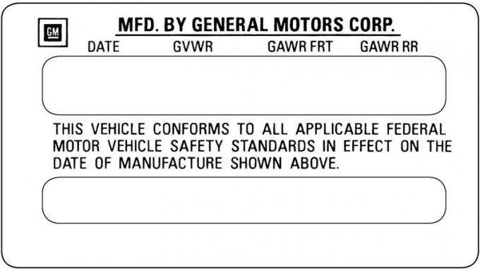 Vehicle Certification Label, Back of Door, 1975-1977
