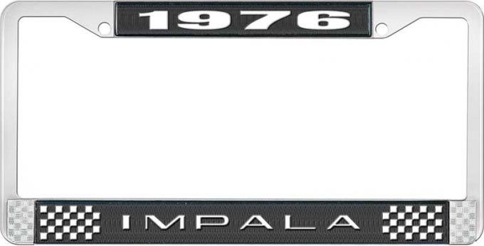 OER 1976 Impala Style #2 Black and Chrome License Plate Frame with White Lettering LF2247602A