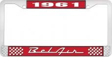 OER 1961 Bel Air Red and Chrome License Plate Frame with White Lettering LF2256101C