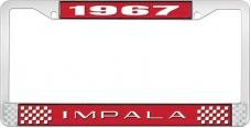 OER 1967 Impala Style #2 Red and Chrome License Plate Frame with White Lettering LF2246702C