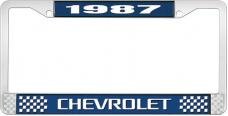 OER 1987 Chevrolet Style # 3 Blue and Chrome License Plate Frame with White Lettering LF2238703B