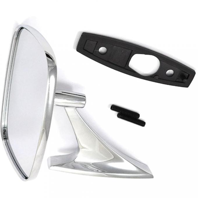 OER 1973-77 Century LeSabre, Regal, Caprice, Malibu, Chevelle, Cutlass, Monte Carlo, Chrome Outer Door Mirror, with 2 Mounting Studs and Hardware, LH Driver Side 9614194