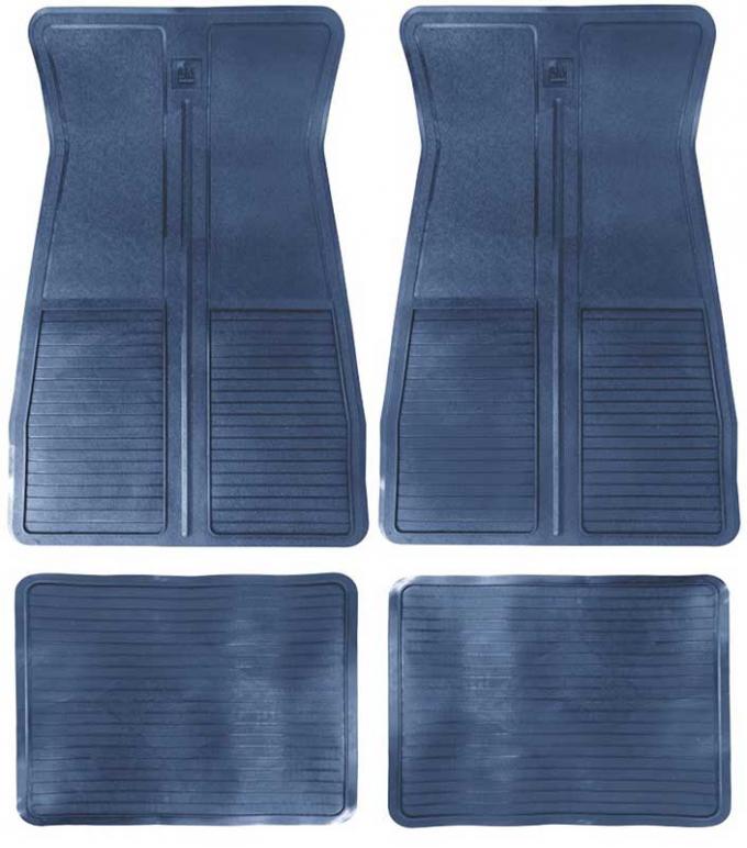 OER 1973-87 GM, Rubber Floor Mat Set, With GM Logo, Factory Style, Set of 4, Dark Blue CM65106