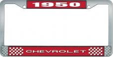 OER 1950 Chevrolet Style #1 Red and Chrome License Plate Frame with White Lettering LF2235001C