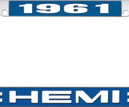 OER 1961 Hemi License Plate Frame Blue and Chrome with White Lettering LF122261B