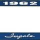 OER 1962 Impala Style #1 Blue and Chrome License Plate Frame with White Lettering LF2246201B