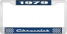 OER 1979 Chevrolet Style # 2 Blue and Chrome License Plate Frame with White Lettering LF2237902B