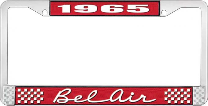OER 1965 Bel Air Red and Chrome License Plate Frame with White Lettering LF2256502C