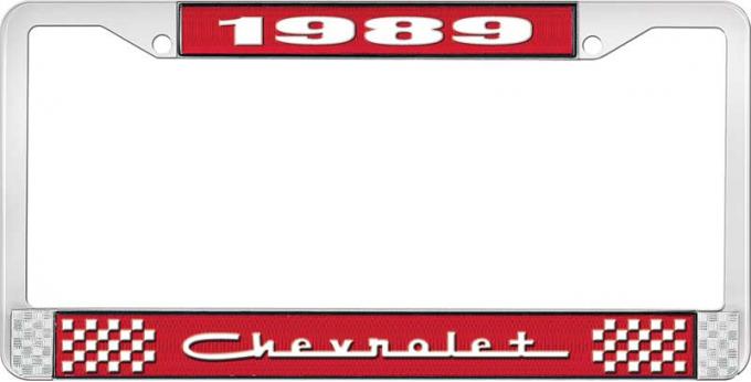 OER 1989 Chevrolet Style # 5 Red and Chrome License Plate Frame with White Lettering LF2238905C