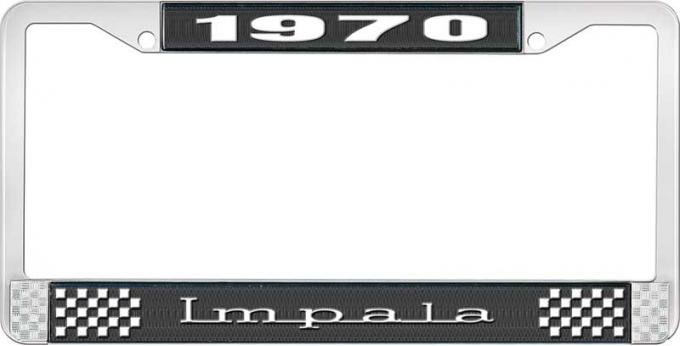 OER 1970 Impala Style #3 Black and Chrome License Plate Frame with White Lettering LF2247003A
