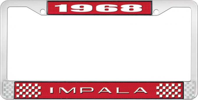 OER 1968 Impala Style #2 Red and Chrome License Plate Frame with White Lettering LF2246802C