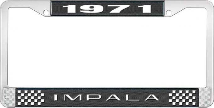 OER 1971 Impala Style #2 Black and Chrome License Plate Frame with White Lettering LF2247102A