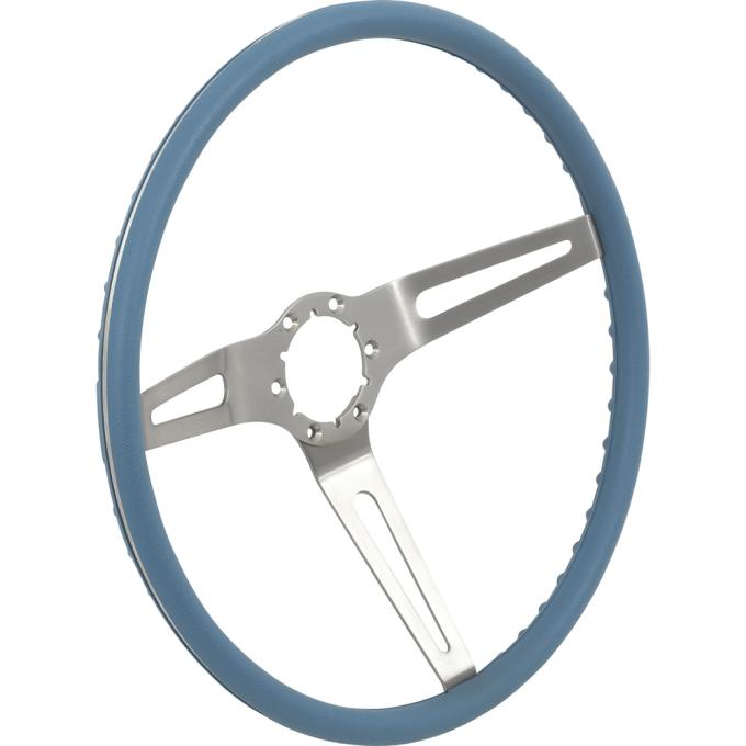 OER 1969-72 GM, Comfort Grip Cushioned Steering Wheel, 3-Spoke, Silver Spokes, Blue Grip 154113