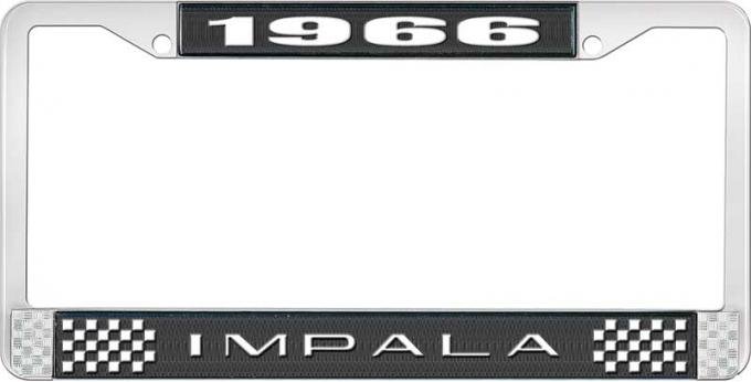 OER 1966 Impala Style #2 Black and Chrome License Plate Frame with White Lettering LF2246602A