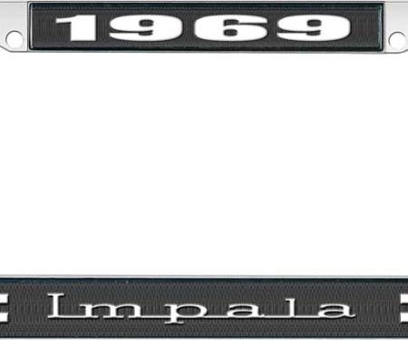 OER 1969 Impala Style #3 Black and Chrome License Plate Frame with White Lettering LF2246903A