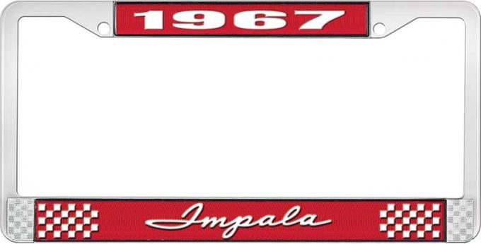OER 1967 Impala Style #1 Red and Chrome License Plate Frame with White Lettering LF2246701C