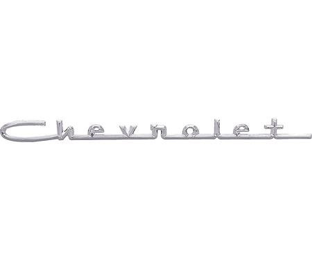 1957 Chevy 150, 210, Fender, Hood, Quarter Panel, Trunk Emblem, Chevrolet Script, for V8 Models, Chrome