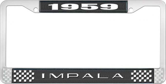 OER 1959 Impala Style #2 Black and Chrome License Plate Frame with White Lettering LF2245902A