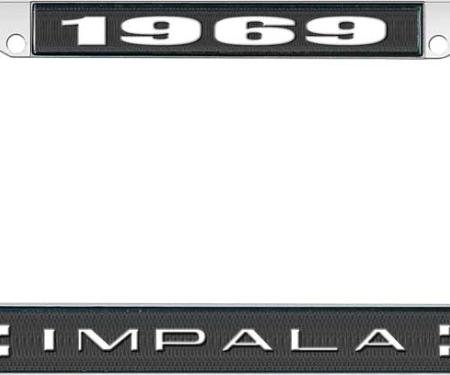 OER 1969 Impala Style #2 Black and Chrome License Plate Frame with White Lettering LF2246902A