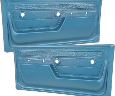1972 Chevrolet, GMC Pickup, Blazer, Jimmy, Suburban, Deluxe Interior Door Panels, with Upper Scroll Design, Light Blue, Pair